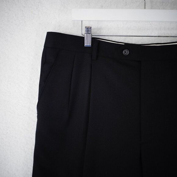 Pronto Uomo Wool Black Pleated Cuffed High Rise Dress Pants 38/27 Lined Partiall - Picture 3 of 7